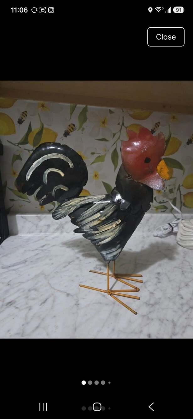Metal Rooster Garden Statue Black and White Farmhouse Decor